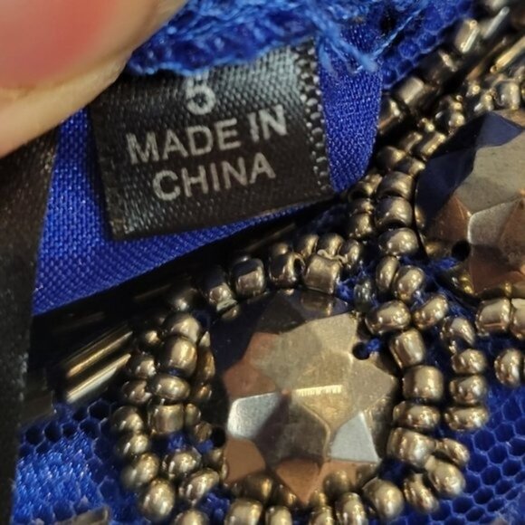 Trixxi | Beaded Round Neckline Cocktail mini Bandage Bodycon Dress Blue Black - Picture 5 of 6